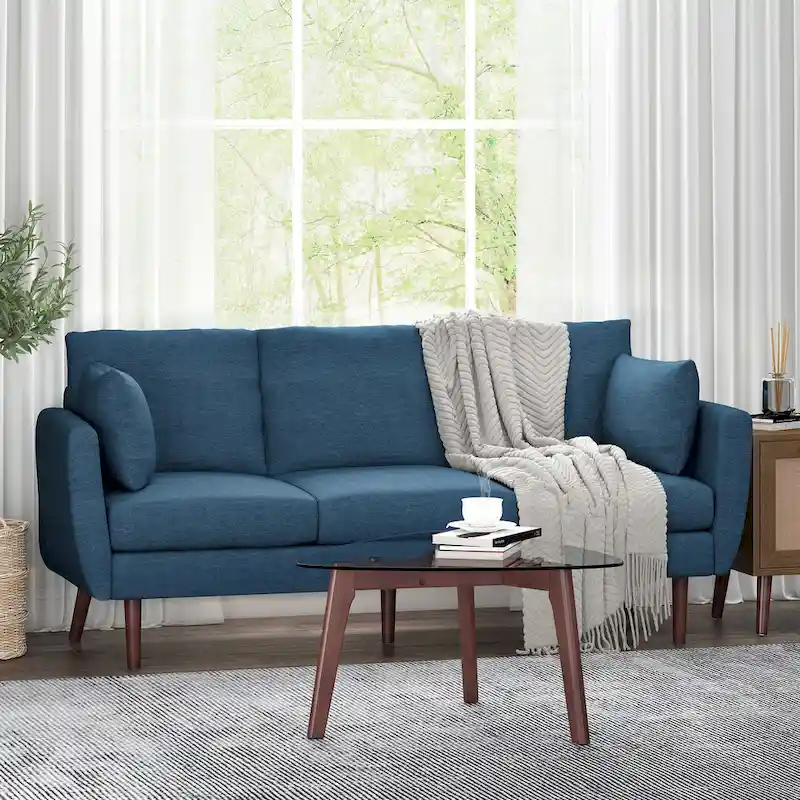 Modern 76.5  3-Seater Sofa with Birchwood Legs and Pillows