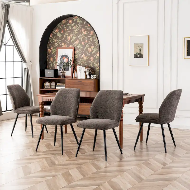 Mid Century Modern Armless Fabric Dining Room Chairs Set of 2