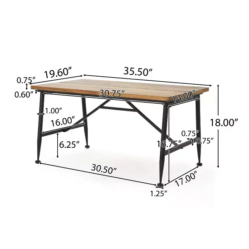 Christopher Knight Home Gabriel Modern Patio Rectangle Acacia Wood and Iron Coffee Table with Angled Tubular Legs