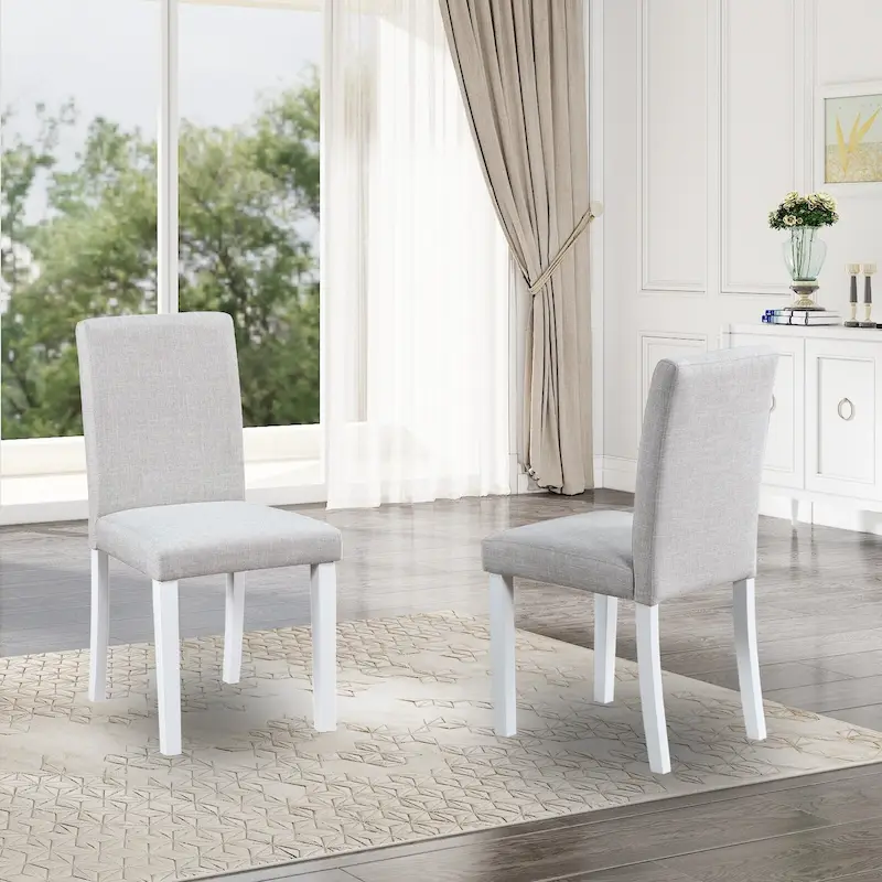 Dining Chairs Set of 2, Modern Kitchen & Dining Room Chairs, Upholstered Linen Cushion Seat and Rubber Wood Legs