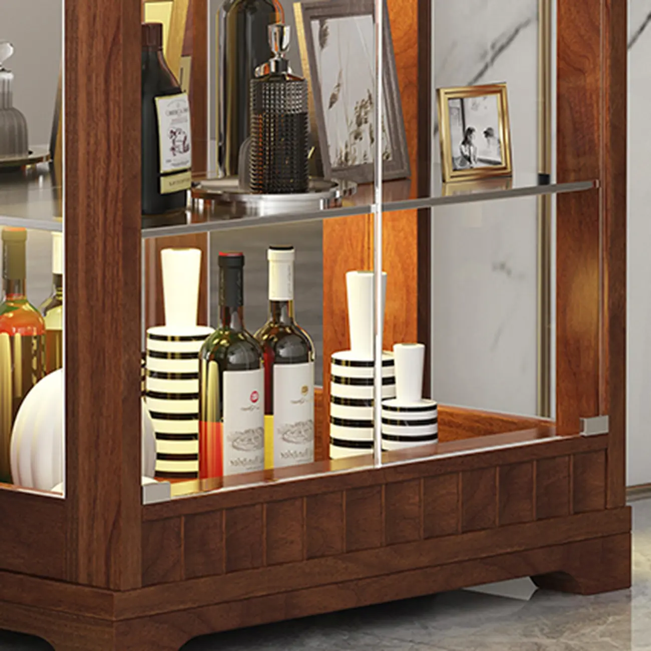 Modern Wood Wine Cabinet with Bar Glass Holder Shelf