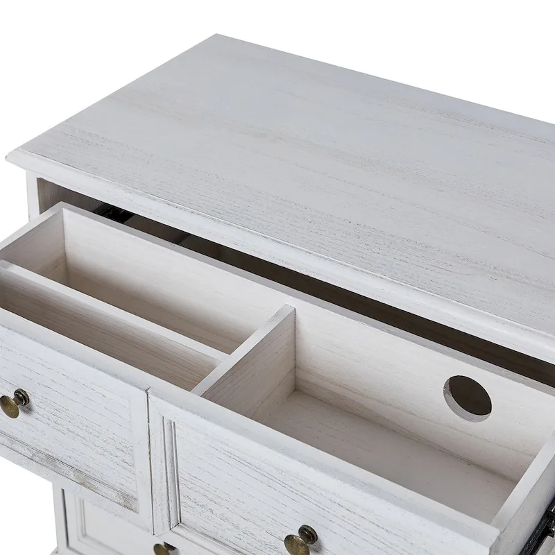 Distressed Farmhouse 3-Drawer Nightstand with Charging Station