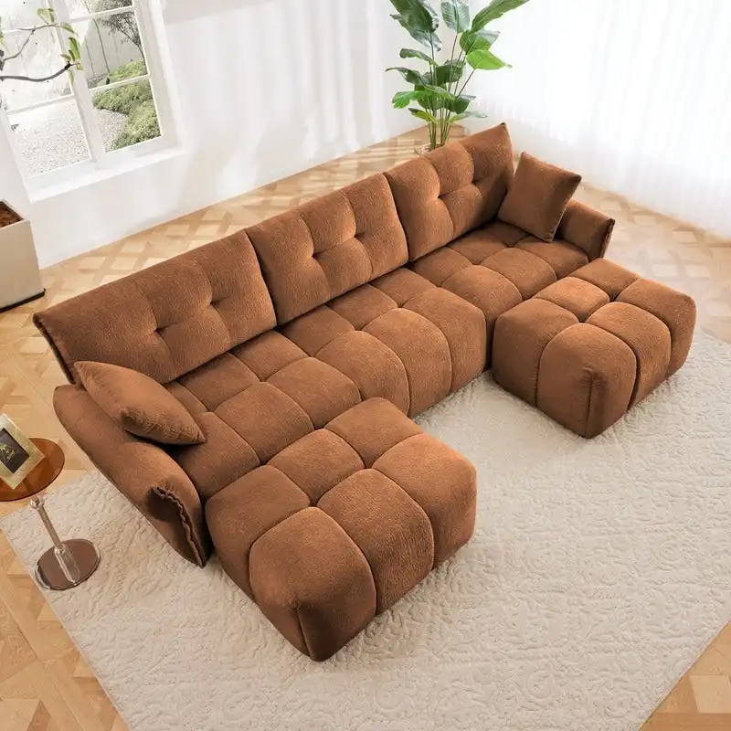 110.2 Chenille 3 Seater Upholstered Sofa, 2 Ottoman