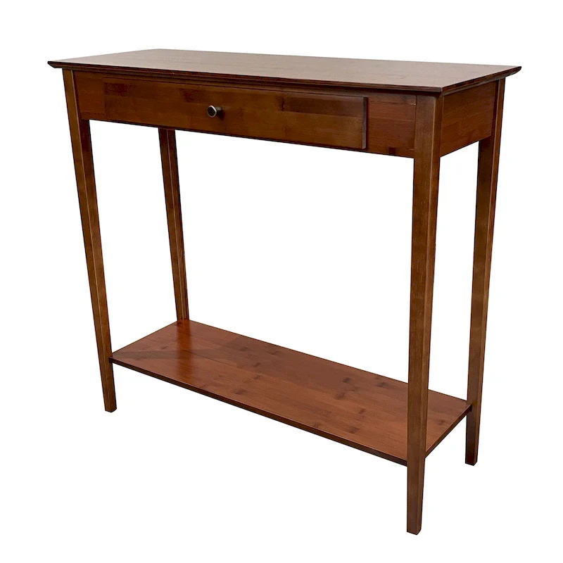 Mahogany / Natural / Charcoal Gray 2-Tier Bamboo Console Table with Drawer – Single Use