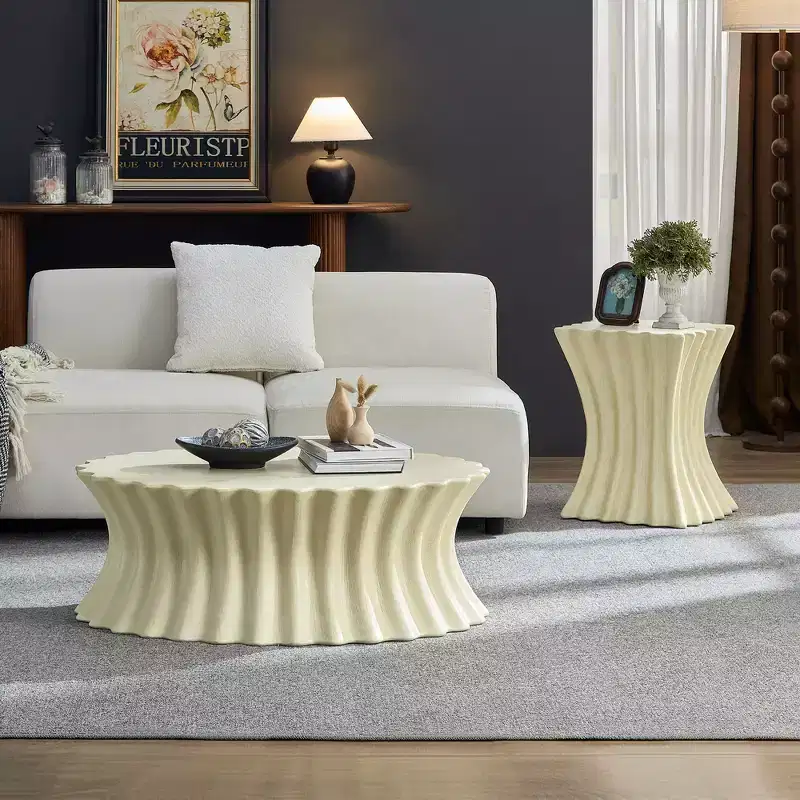 Square/Oval Coffee Table Cocktail Table Center Table Sofa Side Table Accent Table End Table, No Assembly Needed, Beige - ModernLuxe