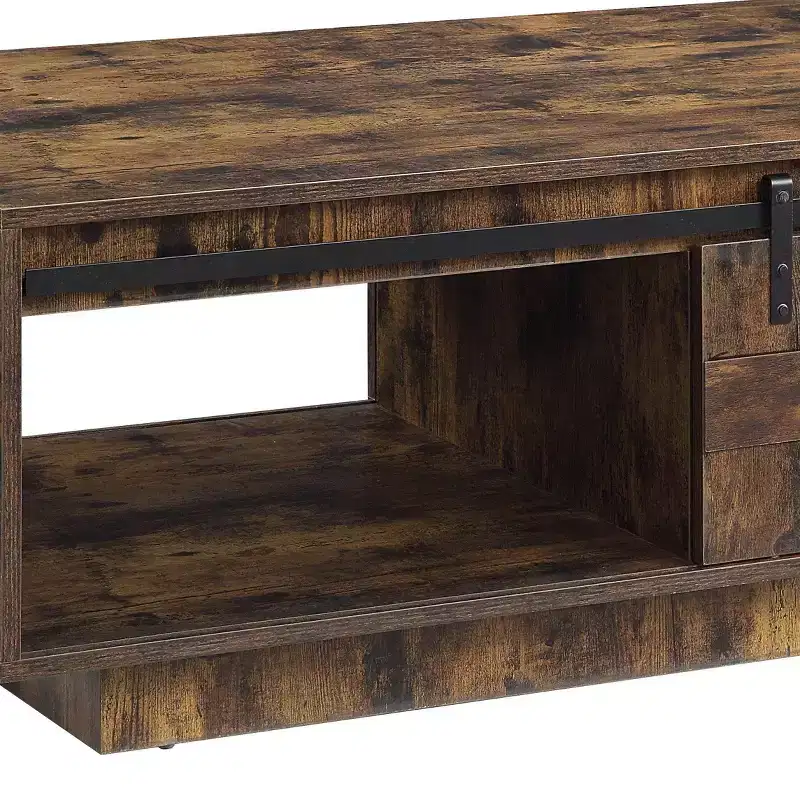 Rustic Oak Storage Coffee Table with Drawers, Rectangle, 1-Person