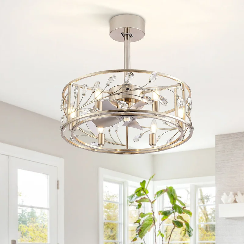 20  Caged Ceiling Fan with Crystal Light Kit Remote Control - 20 inch