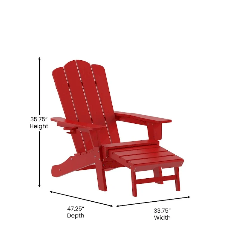 Commercial All-Weather Adirondack Chair with Pullout Ottoman & Cupholder