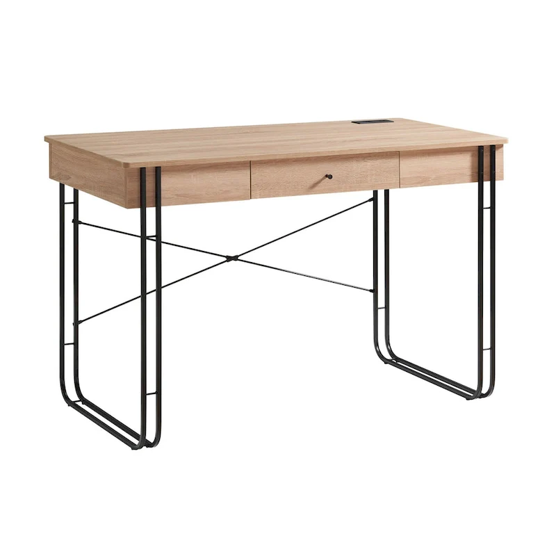 Brown & Black Home Office Desk with Drawer & USB Port – Modern Style, Single Use