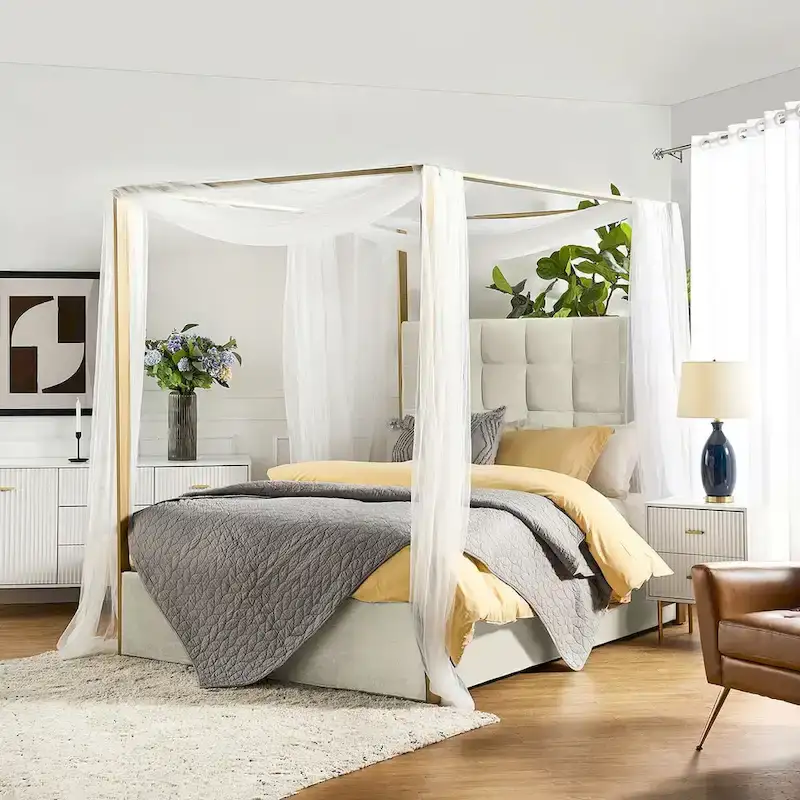 Contemporary Upholstered King Size Canopy Bed