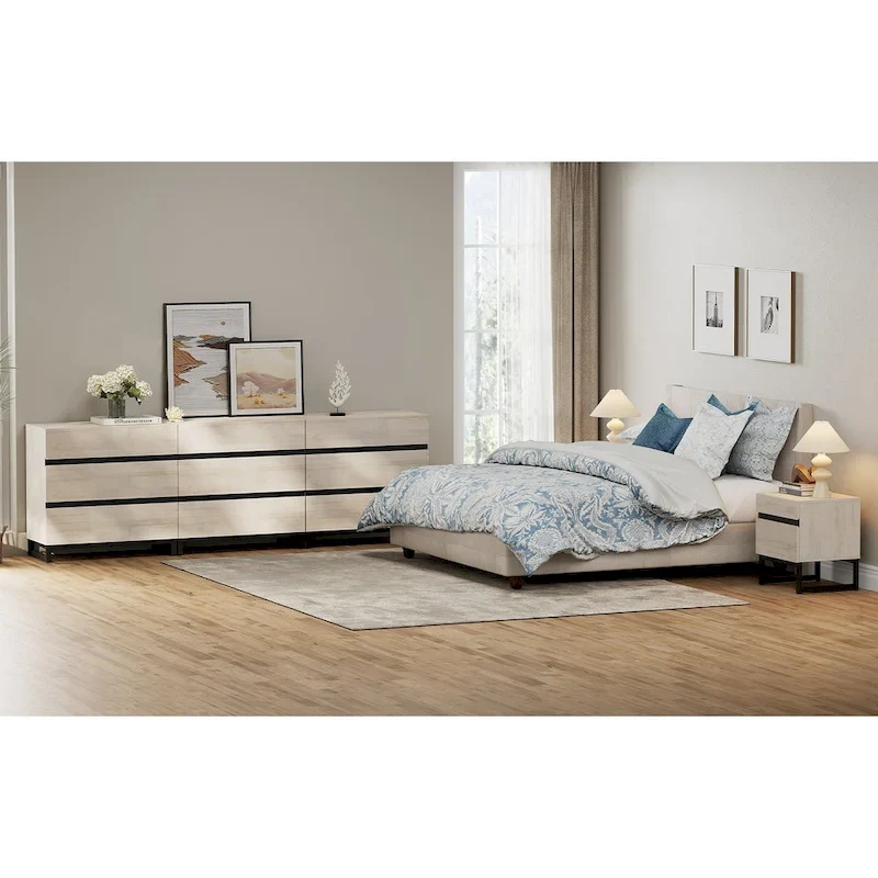 WAMPAT 3 Piece Dresser and Nightstand Sets