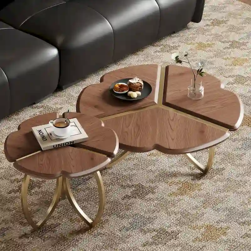 Mid-Century Round Walnut Wood Finish Nesting Coffee Table Set 2 Pieces - 39.8W * 39.8L * 15H