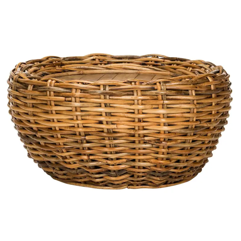 SAFAVIEH Alfia Wood Top Wicker Drum Coffee Table - 35.4 x 35.4 x 15.7 - 35Wx35Dx16H