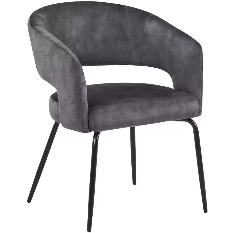 LeisureMod Dining Chair Upholstered in Velvet/Leather with Open Curved Backrest and Powder-Coated Iron Legs Gavin Collection Set of 2