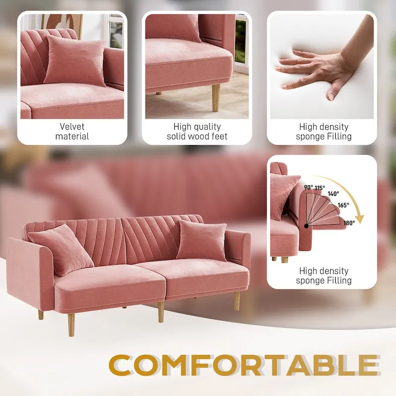 Ouyessir Upholstered Tufted Convertible Futon Sofa Bed with Foldable Armrest