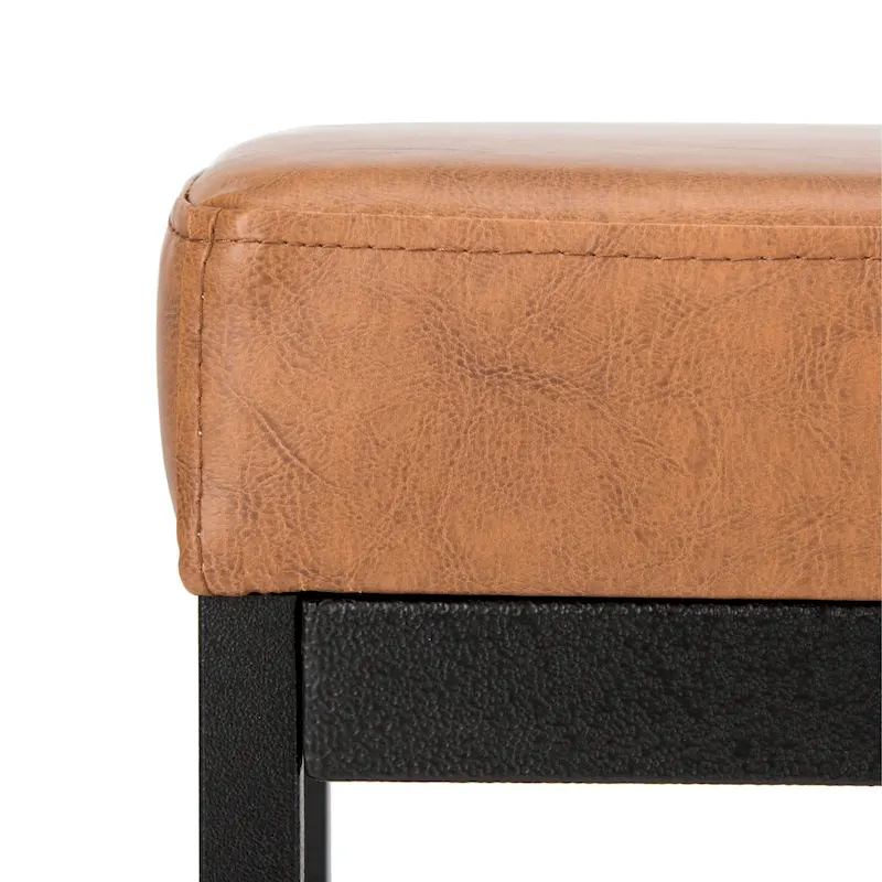 Brown Faux Leather Bench with Metal Legs