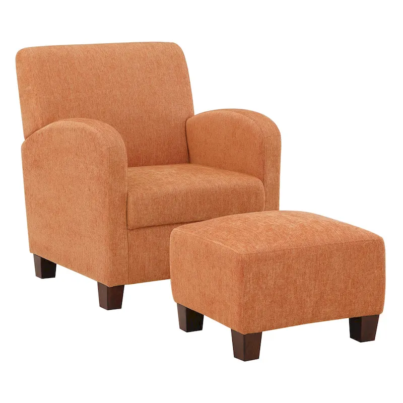 Orange Herringbone Club Chair & Ottoman, 1-Seat
