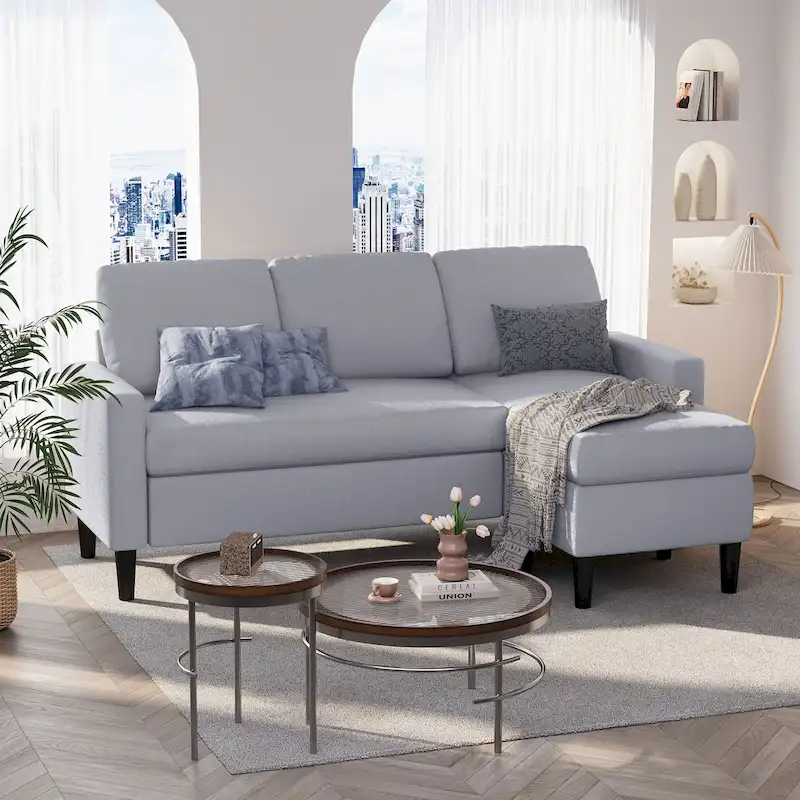 L-Shaped Convertible Sectional Sofa, 2-Seat | Light Grey / Dark Grey / Brown / Khaki / Black