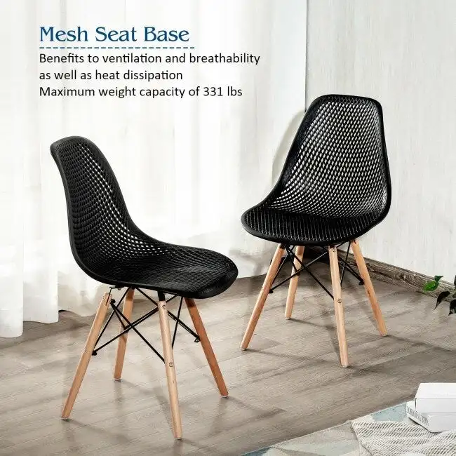 4 Pcs Modern Plastic Hollow Chair Set with Wood Leg - 22 x 18 x 32.5 (L x W x H)