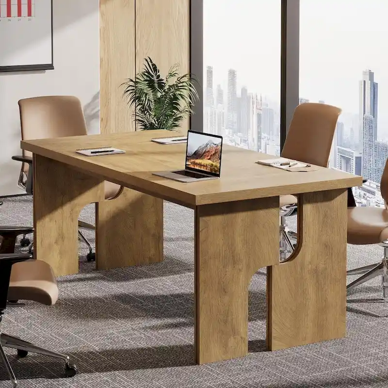 Light Brown Rectangular Conference Table, 63 Inch, 4-6 Person