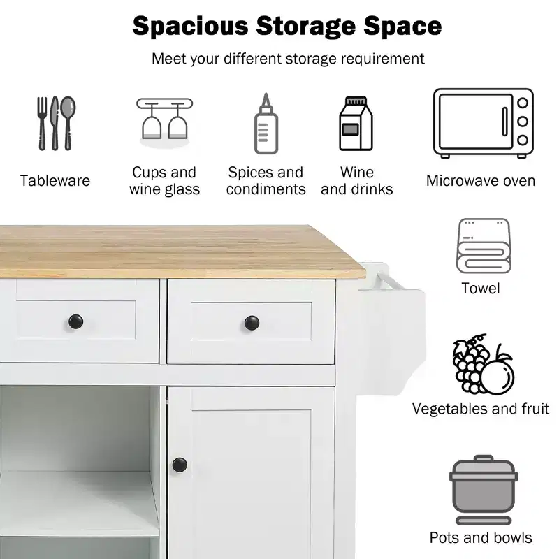 Whisen Modern Kitchen Island with Spice Rack and Towel Holder
