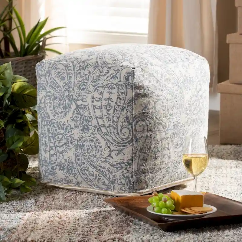 Porch & Den Satsuma Handwoven Paisley Pattern Pouf Ottoman