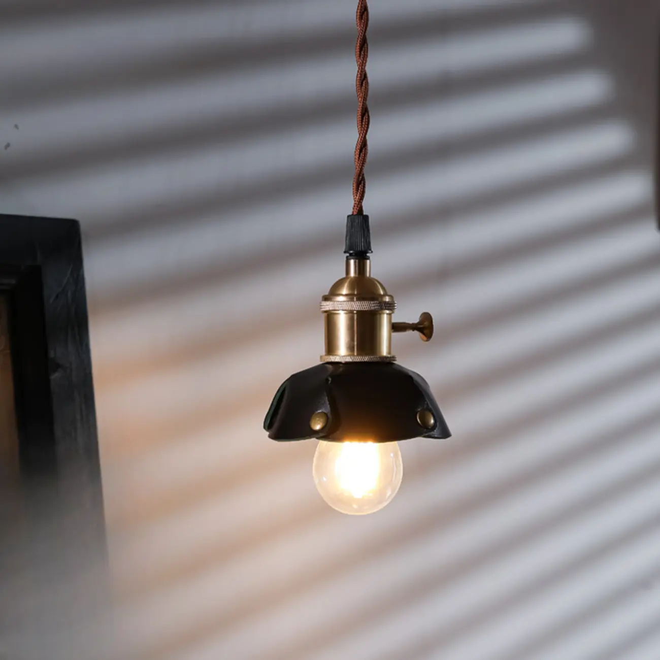 Modern Geometric Leather Gold Metal Pendant Light