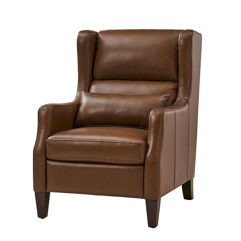 Genuine Leather Wingback Armchair with Pillow