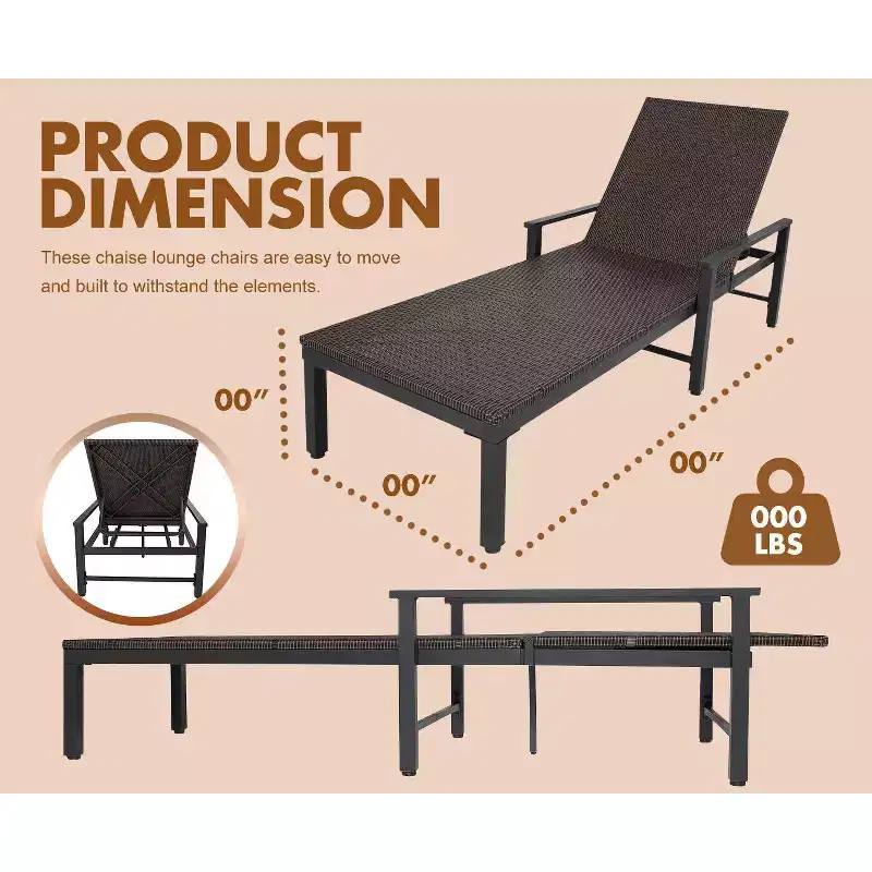 65465 Biscayne Wicker Chaise Set, Woven All Weather Steel Powder Coated Frame Lightweight Indoor Outdoor Porch Backyard Garden Balcony - Set of 2