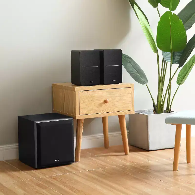 42-Watt-Continuous Bluetooth R1280DBs Powered Bookshelf Speaker Set with 4-In. Woofers, Dual RCA Inputs, Sub Out, and Remote, Pair