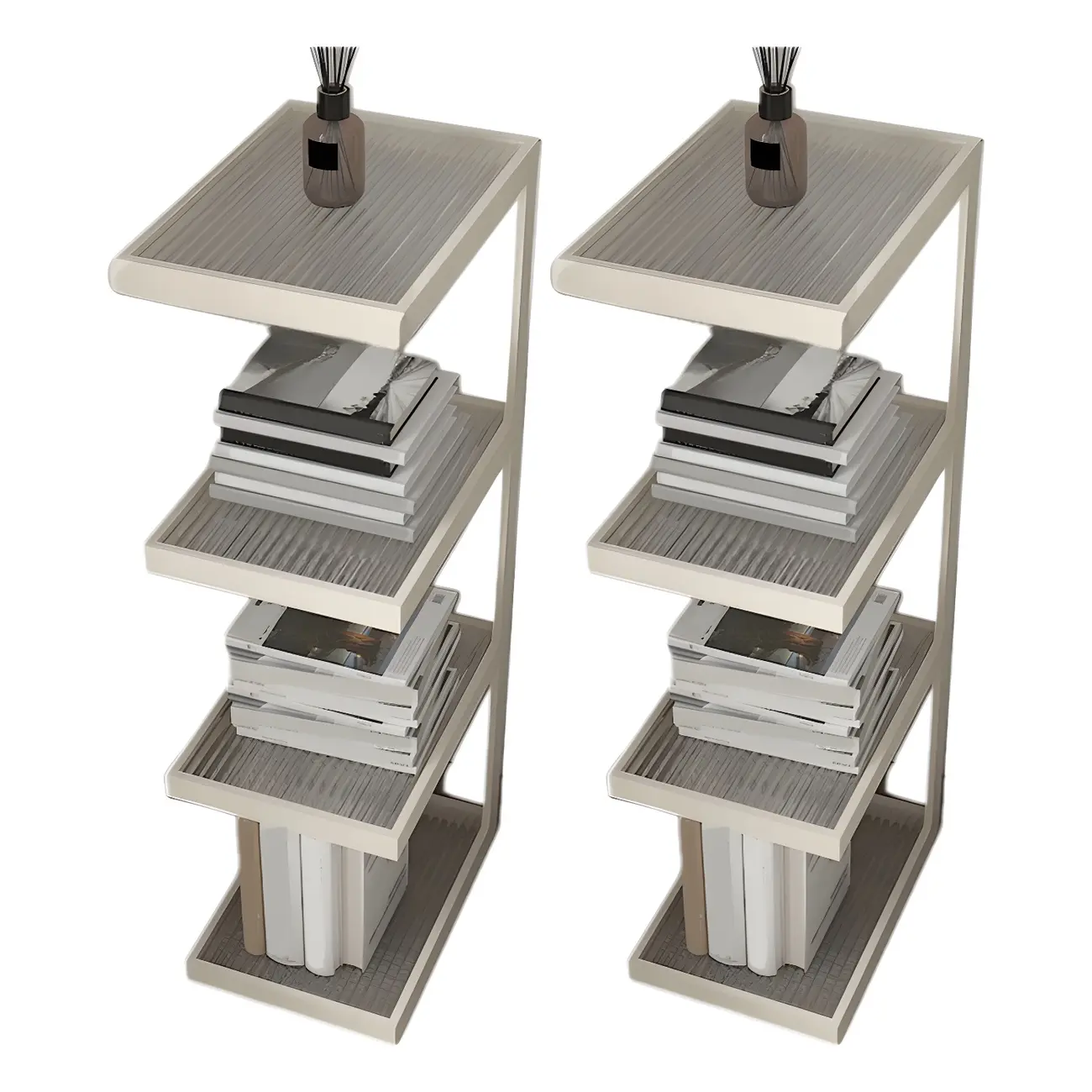 Extra Tall Simple Glass Top and Steel 3 Shelves Nightstand