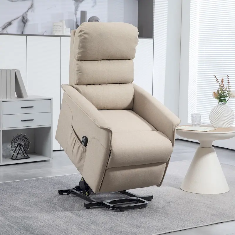 Beige / Blue Fabric Power Lift Recliner Chair for 1 Person with Remote Control