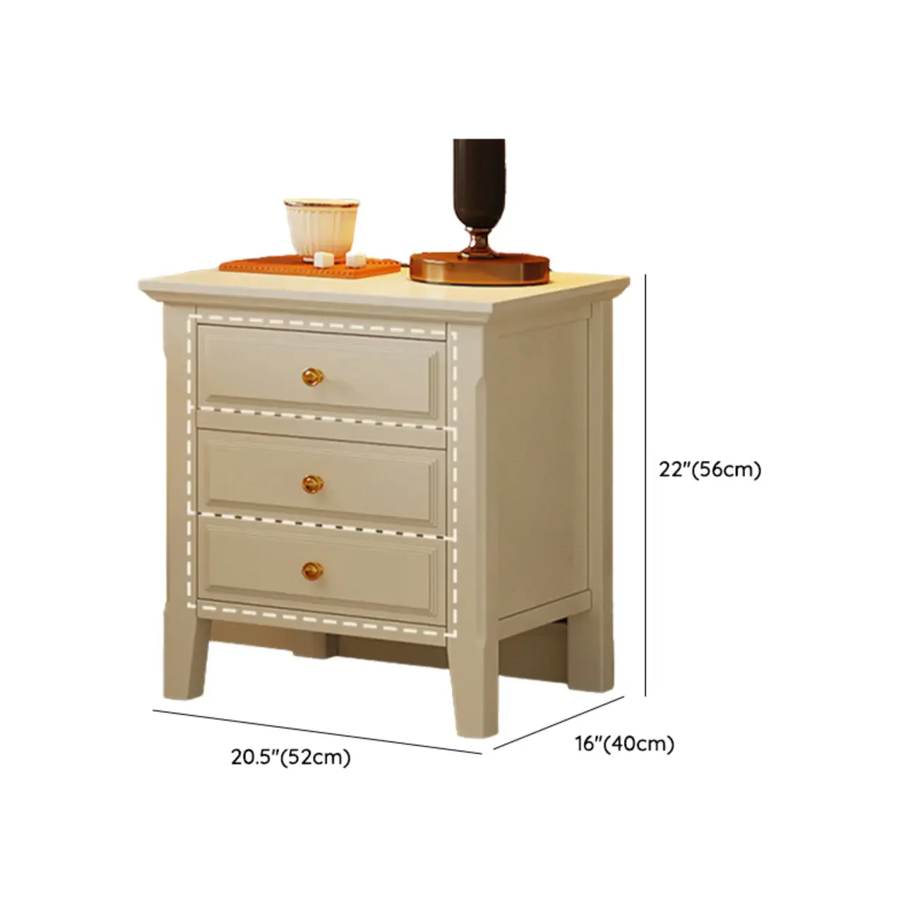 White Rubberwood 2 Drawers Narrow Nightstand with Legs