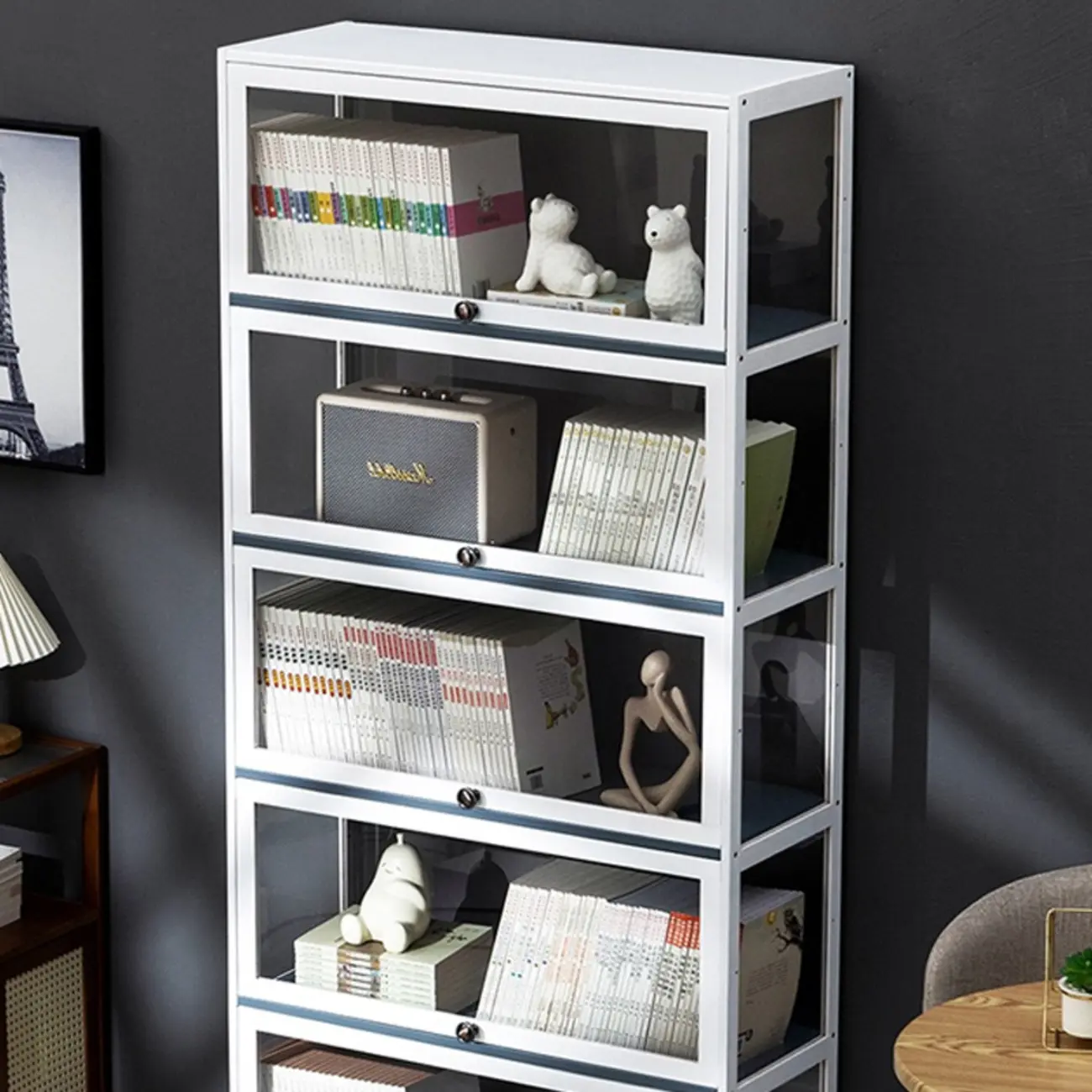 Modern White Bamboo Flip-Up Glass Display Cabinet