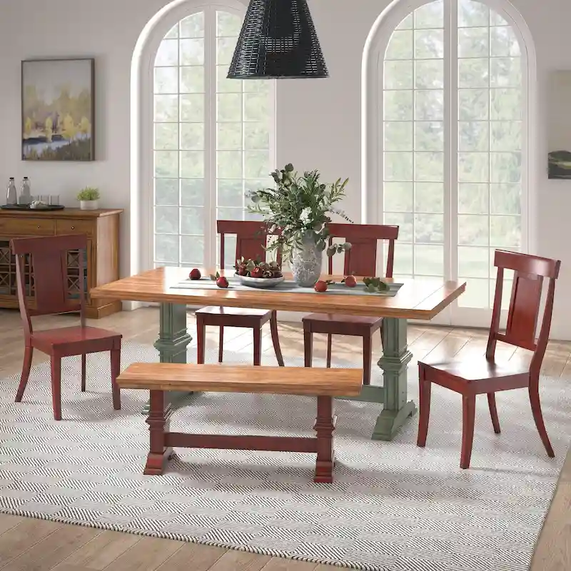 Ronda 78.7 Rectangular Solid Wood Top Dining Set with Panel Back Chairs