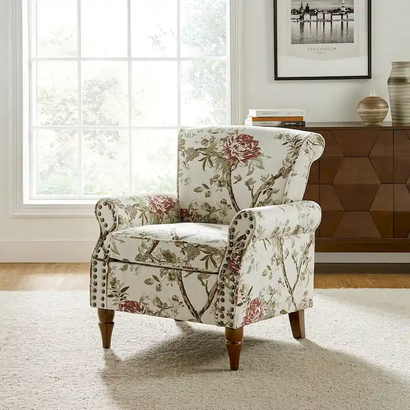Nyctelius Traditional Polyester Accent Chair with Rolled Arms and Nailhead Trim by HULALA HOME