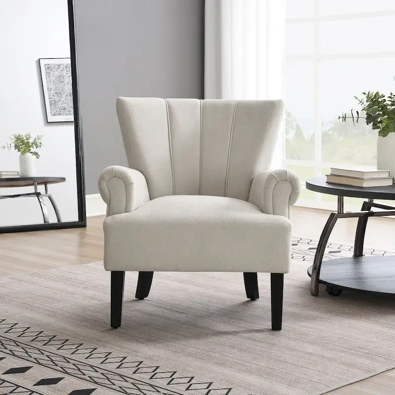 Grey Upholstered Armchair with Channel Back and High-Density Foam