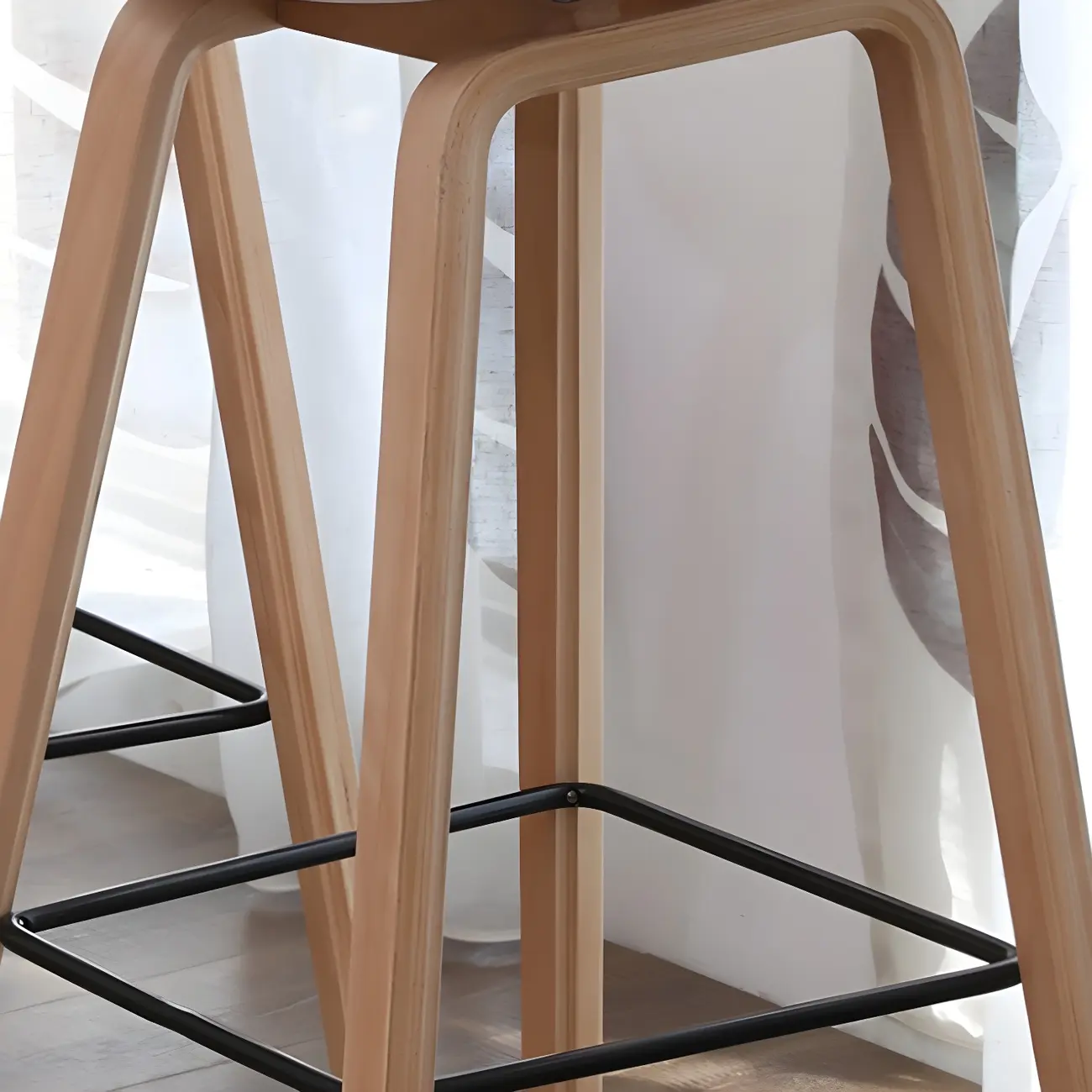 Mid-Century Modern Plastic Bar Stool with Wood Legs