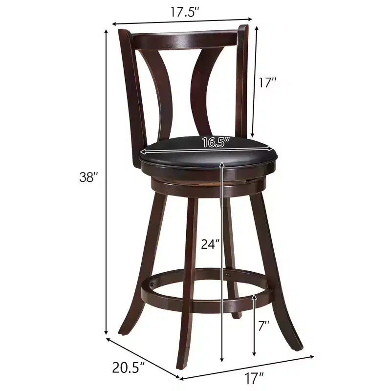 Costway Set of 4 Swivel Bar stool 24'' Counter Height Leather Padded Dining Kitchen Chair