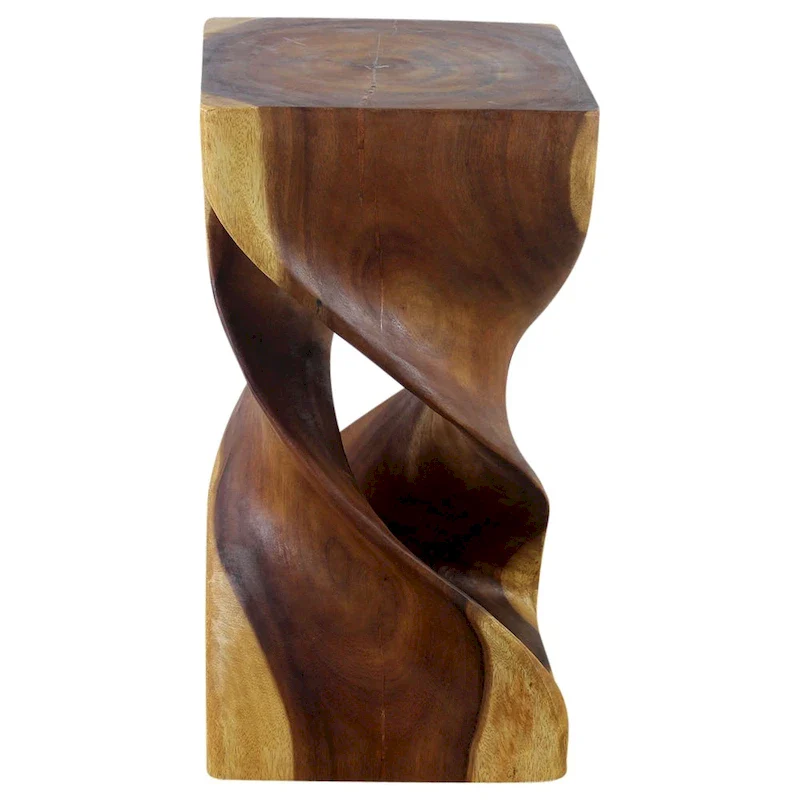Wood Double Twist Stool Table 12 in SQ x 23 in H Oak Oil - 12 x 12 x 23