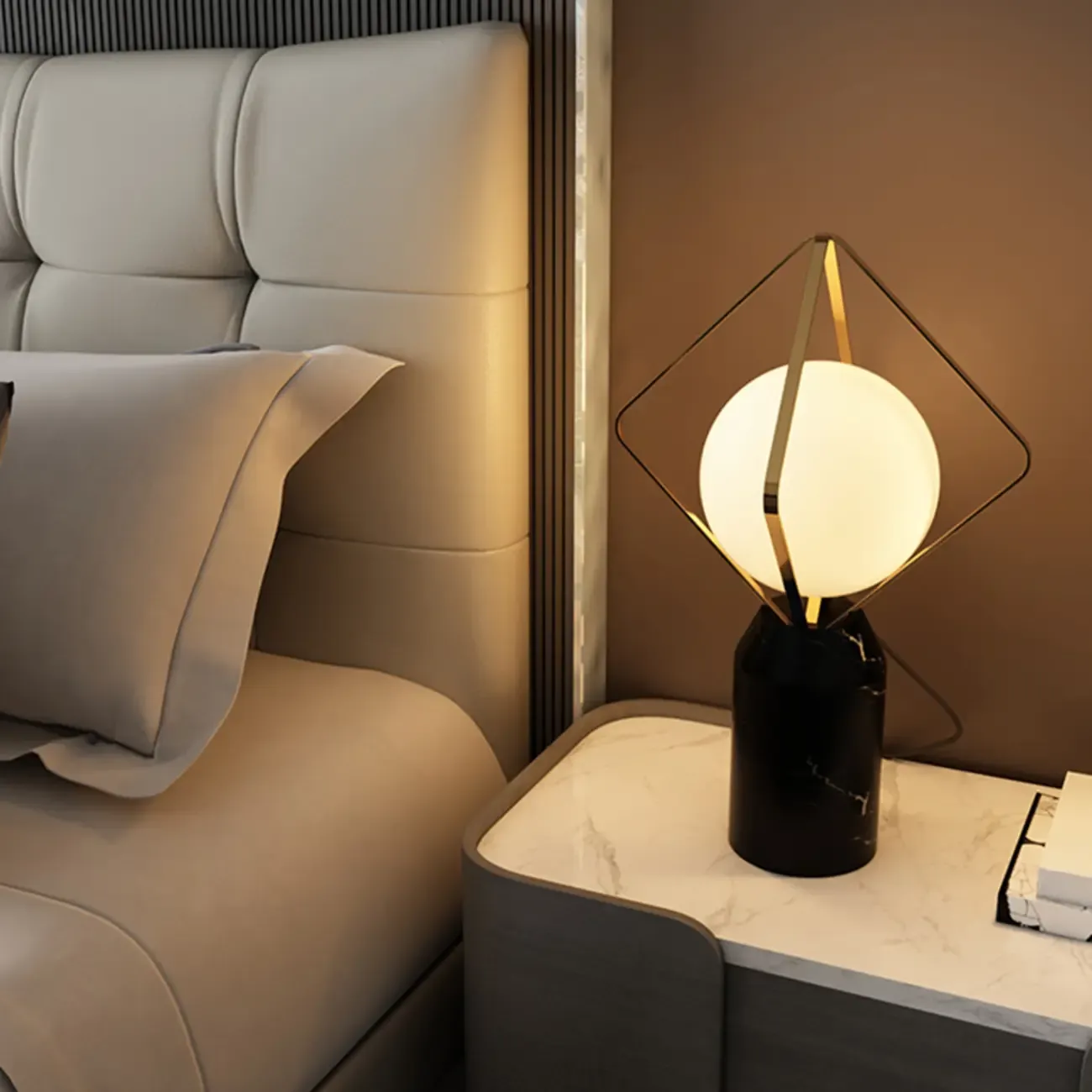 Elegant Plug-In Globe Stone and Glass LED Table Lamp