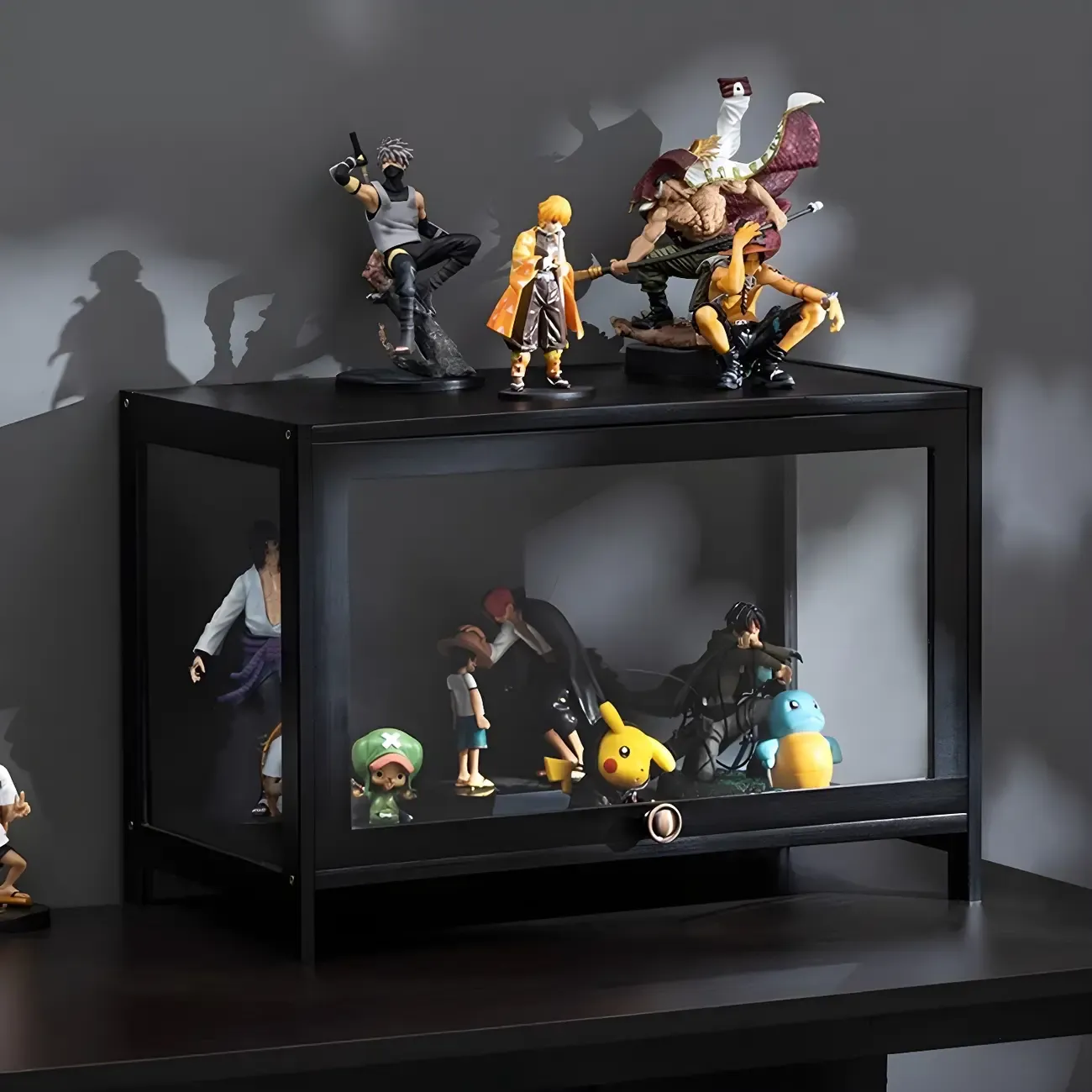 Elegant Black Bamboo Clear Figure Display Cabinet