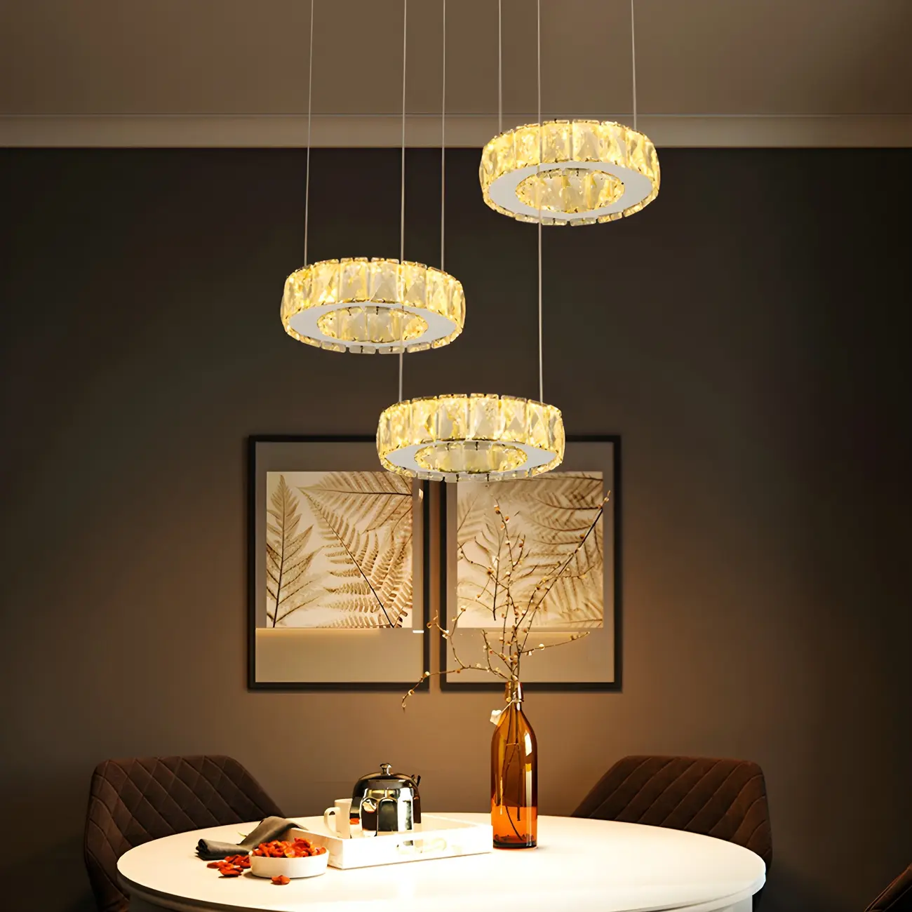 Elegant Crystal LED Kitchen Pendant Light with Remote