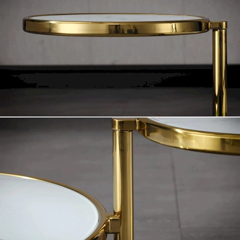 Round Tempered Glass Coffee Table with 3 Tiers 360 Degrees Rotating Top