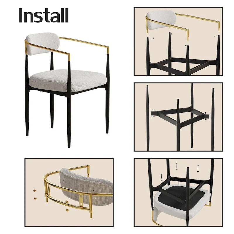 Set of 2 Dining Chairs with Teddy Velvet Upholstery and Metal Legs