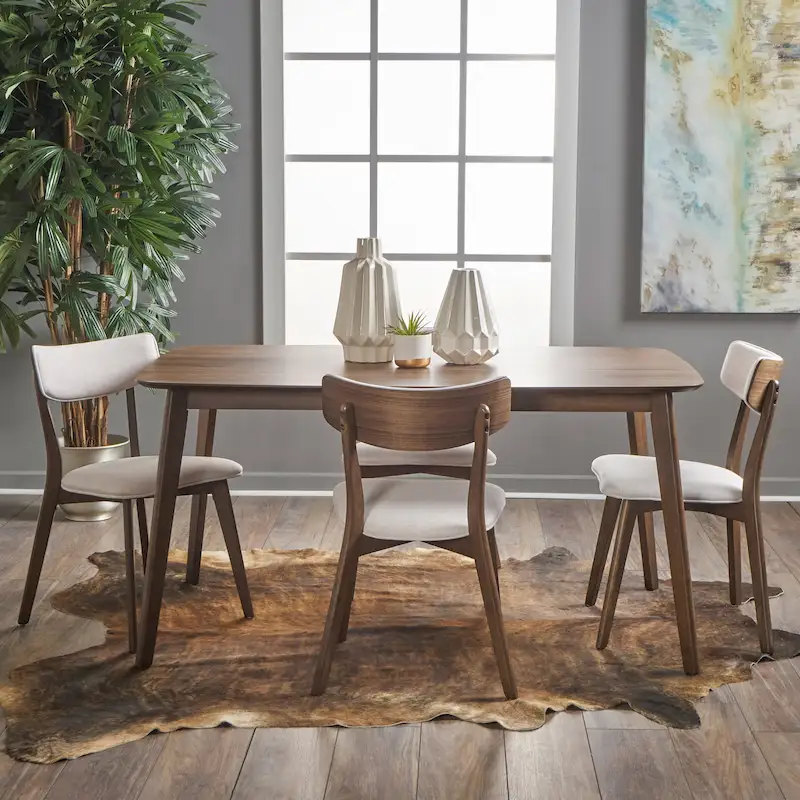 Mid-Century 5-Piece Wood Rectangle Dining Set with Chairs