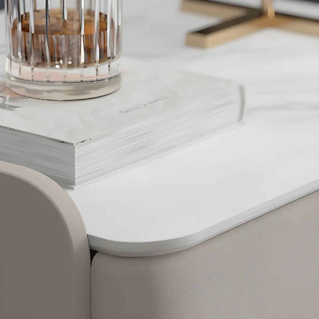 Glam Leather Sintered Stone Top Nightstand with Drawers