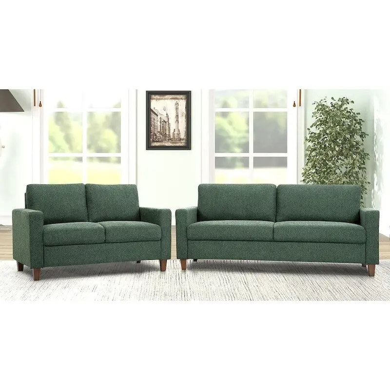 US Pride Furniture Miles 2 Piece Sofa and Loveseat Sets with Reversible Back Pillows Mid Century Modern Sofa