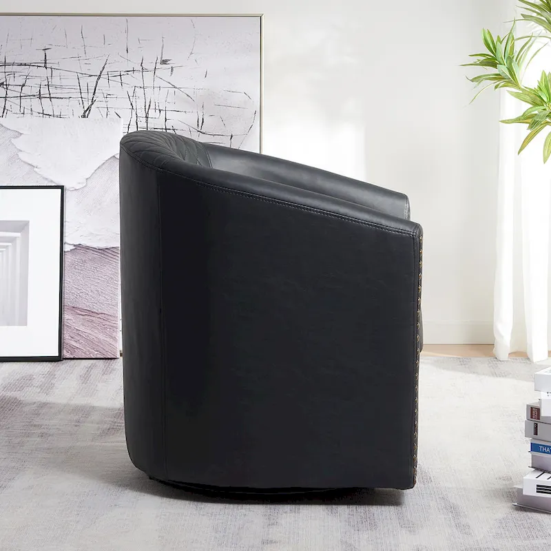 KINWELL 29 Wide Tufted PU Leather Swivel Barrel Chair