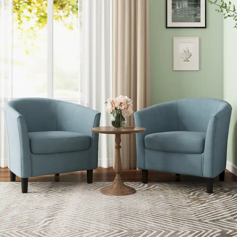 5-Color Modern Boucle Barrel Accent Chair with Wood Legs for 2 (Set of 2)